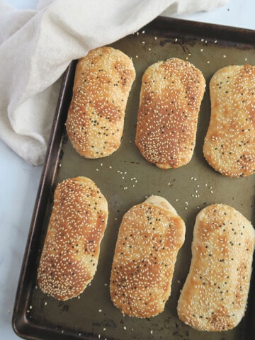 Taiwanese shaobing on a baking pan.