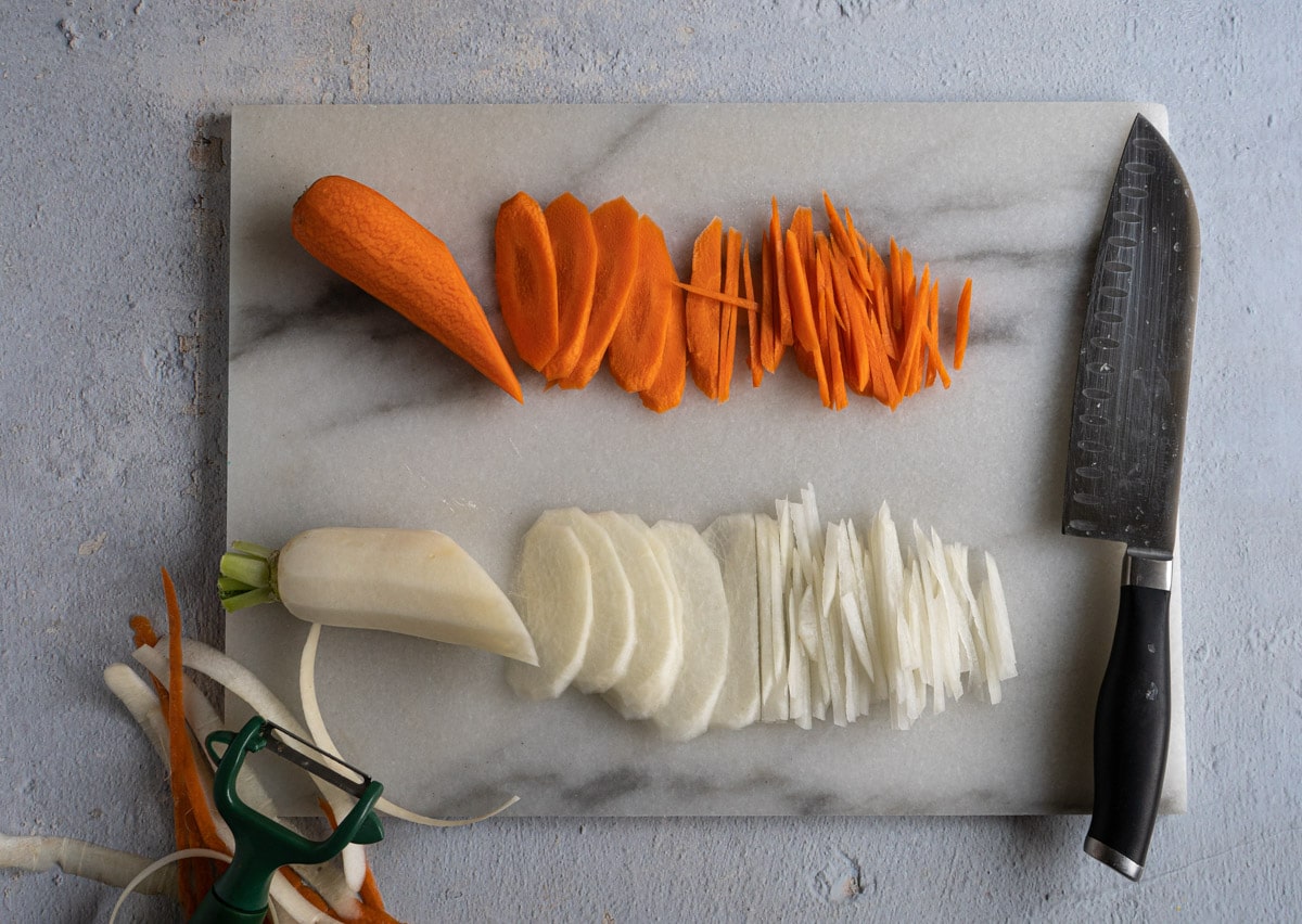 julienne carrot and daikon. 
