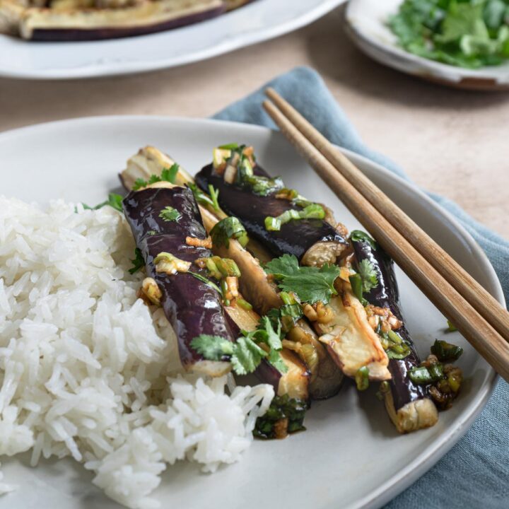 Air Fryer Chinese Eggplant with Garlic Soy dressing Cooking in Chinglish