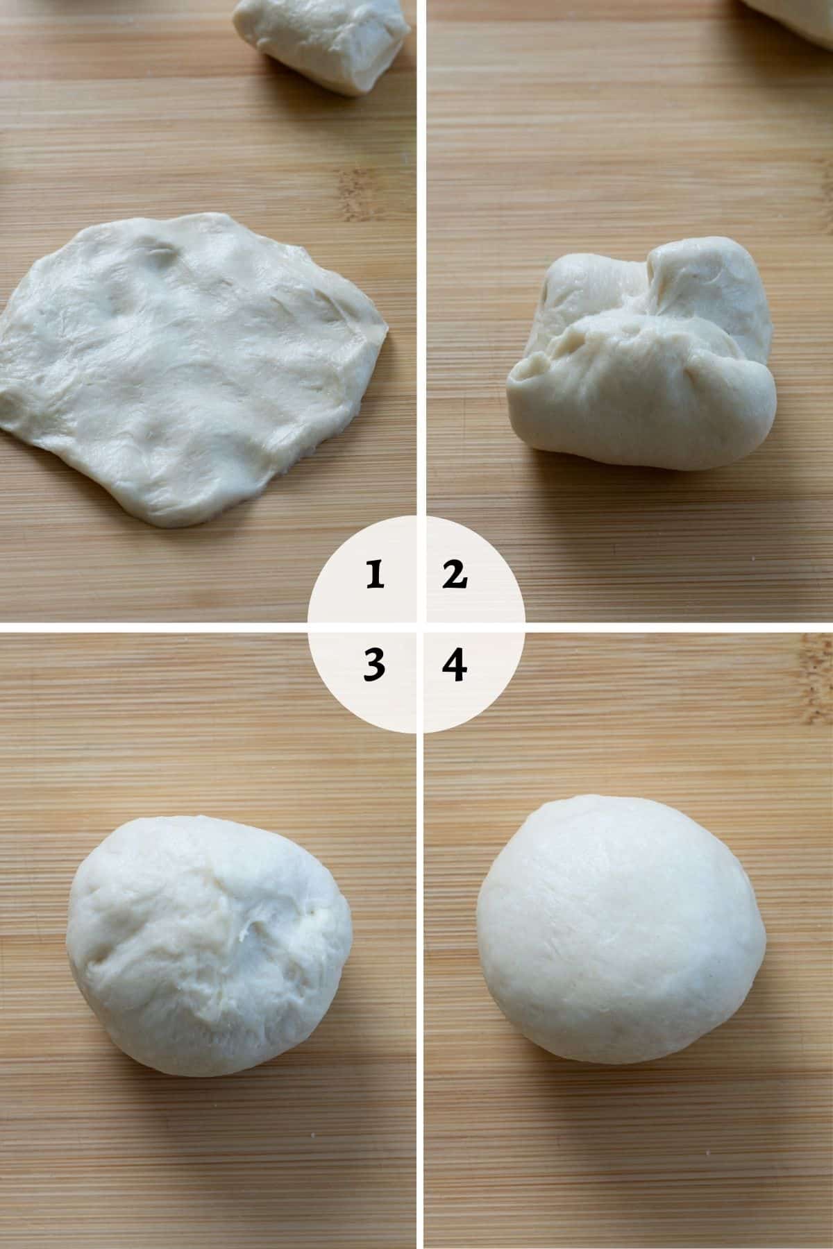 Process shot of how to form dough into ball. 